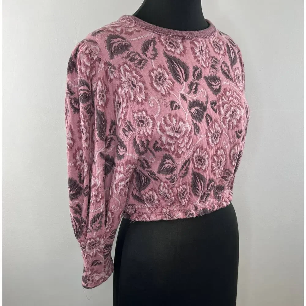 FREE PEOPLE Pink Floral No Ordinary Top Half Puff Sleeves Tie Cut Out Back XS